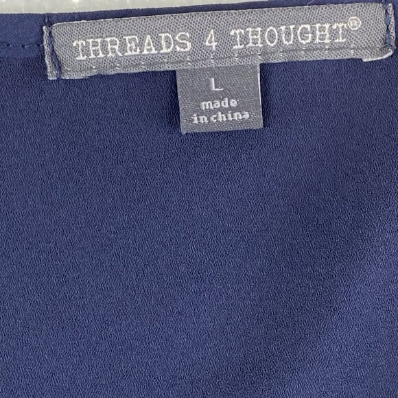 Threads 4 Thought Navy Blue Womens L Classic Preppy Cinched Waist  Lined Dress - Picture 12 of 13